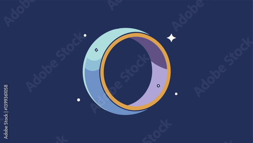 Sleep Pattern Ring A modern ring featuring a crescent moon and stars engraved on its surface with subtle lines indicating fluctuations in sleep patterns conveying the idea of