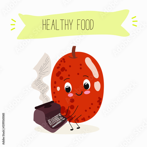 Red plum berry fruit. Natural vitamin antioxidant detox food collection. Vector hand drawn illistration.