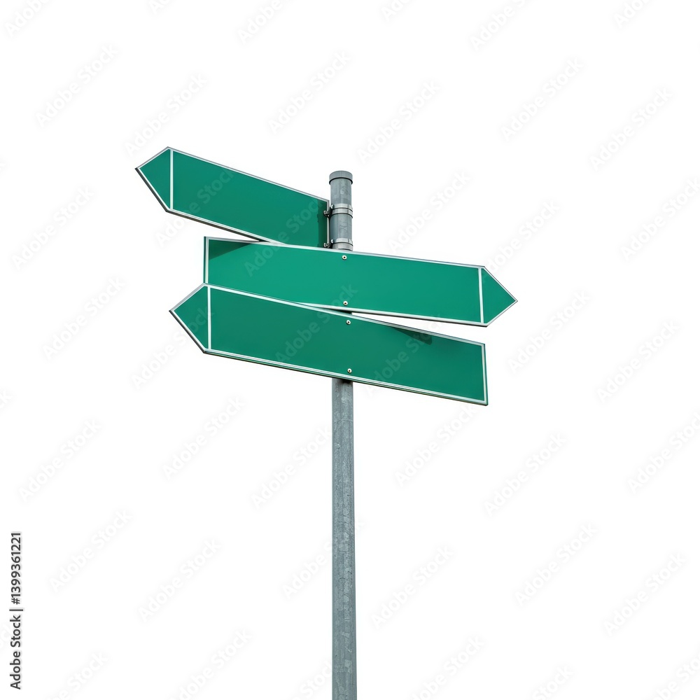 Blank Green Directional Signs Three-Way Arrow Signpost for Wayfinding and Navigation Blank Green Directional Signs Three-Way Arrow Signpost for Wayfinding and Navigation