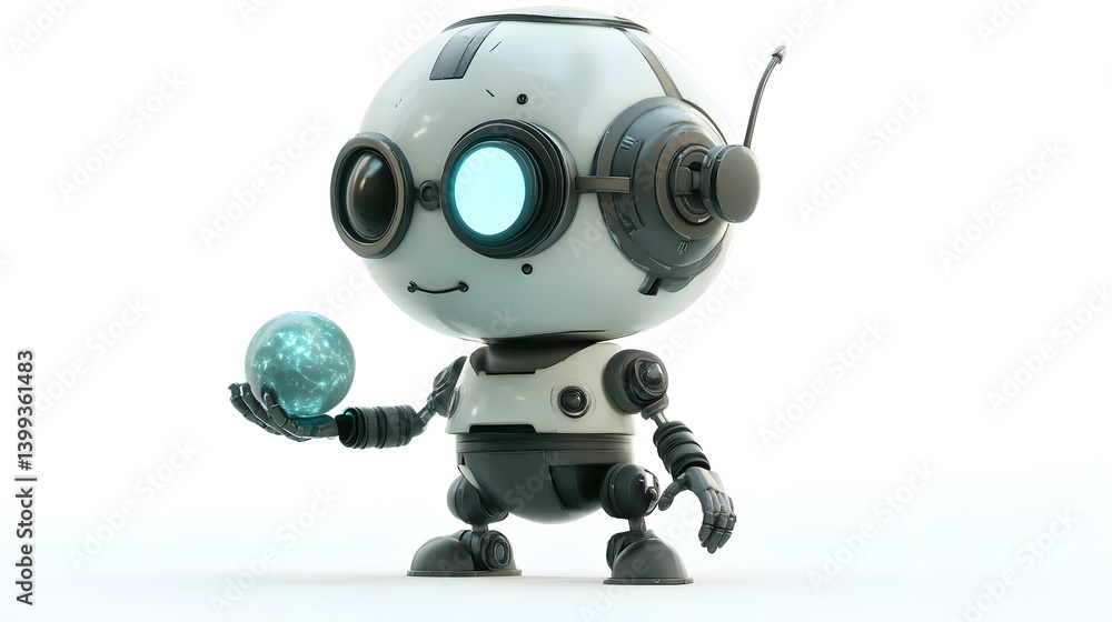 Adorable Robot Holding a Glowing Orb: A Futuristic Digital Art Adorable Robot Holding a Glowing Orb: A Futuristic Digital Art