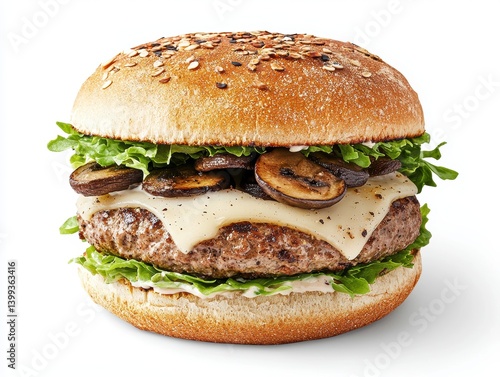 Wallpaper Mural Mouthwatering mushroom burger with melted cheese and fresh greens on a sesame seed bun classic culinary delight Torontodigital.ca