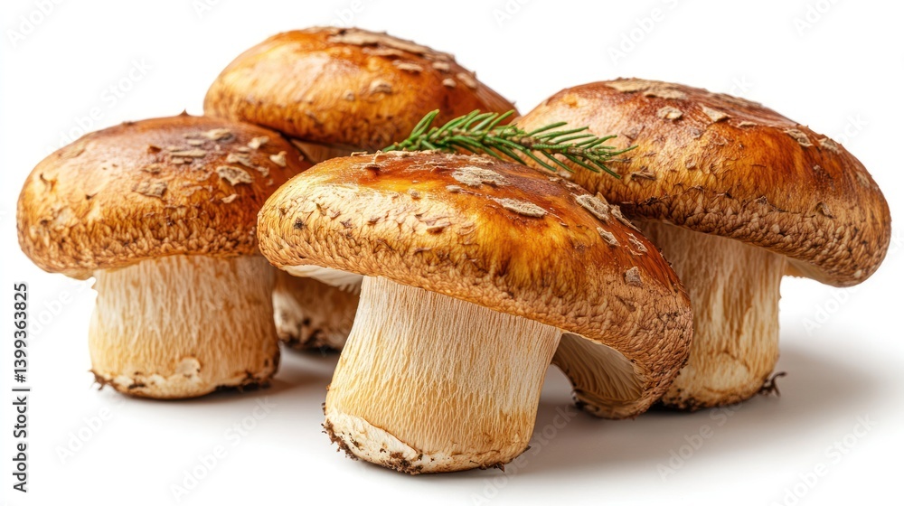 Fresh Mushrooms Close-up on White Background with Garnish Fresh Mushrooms Close-up on White Background with Garnish