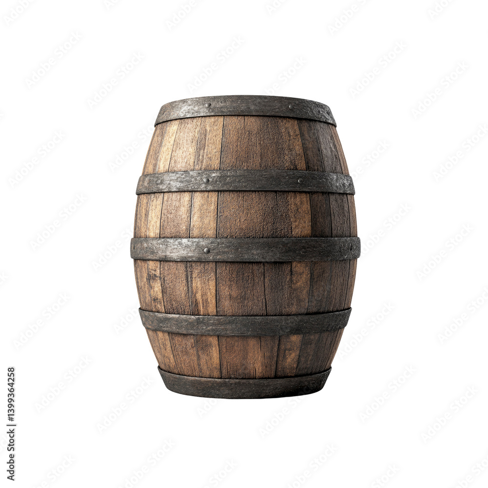 Fototapeta premium Aged Wooden Barrel Isolated on Transparent Background