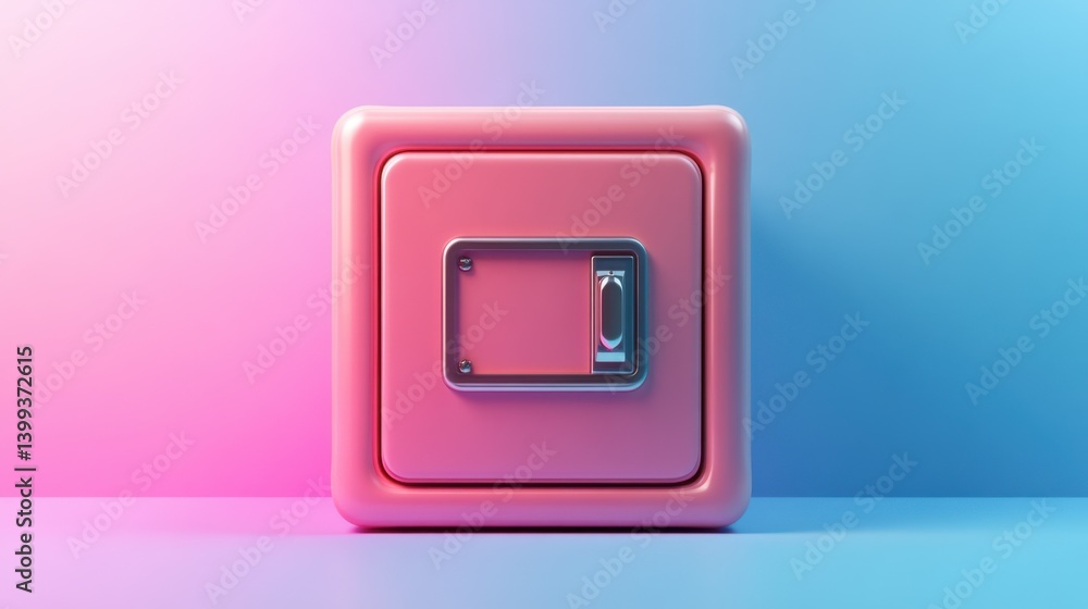 A minimalist pink safe with a metallic lock against a gradient blue and pink background, creating a modern and playful aesthetic. A minimalist pink safe with a metallic lock against a gradient blue and pink background, creating a modern and playful aesthetic.
