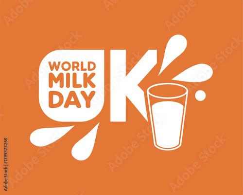 Orange World Milk Day Banner with Glass and White Text.