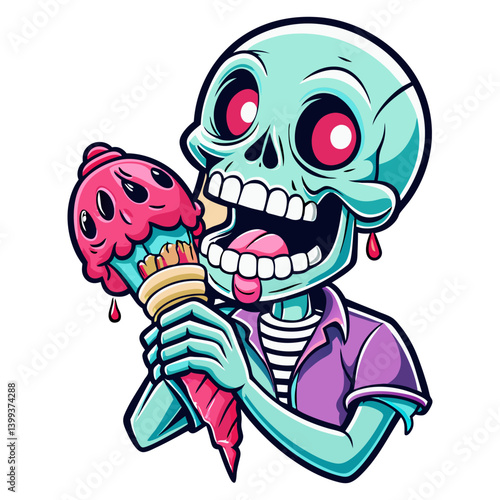 funny vector design t-shirt streetwear skeleton eating ice cream