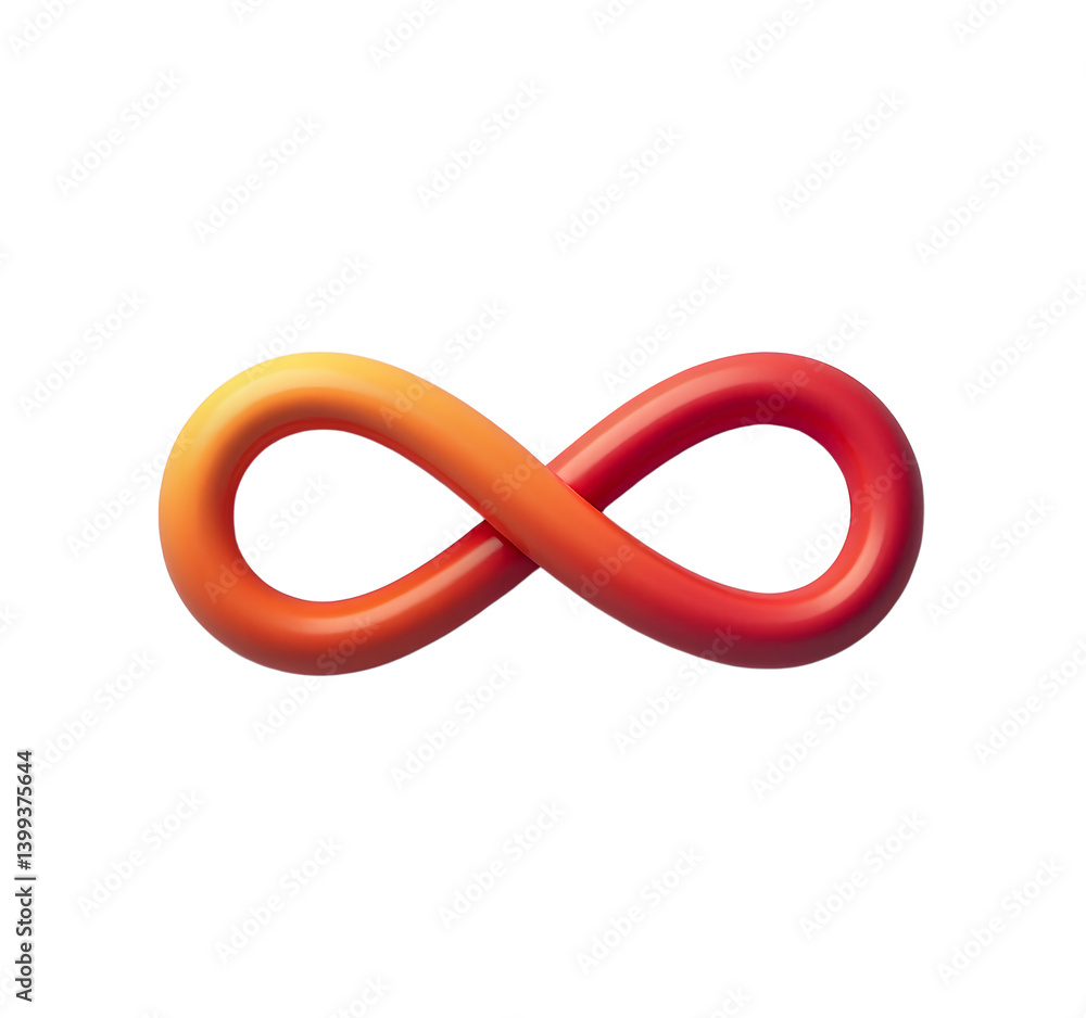 Orange-Red Infinity Symbol, 3D Loop, Transparent Background. Orange-Red Infinity Symbol, 3D Loop, Transparent Background.