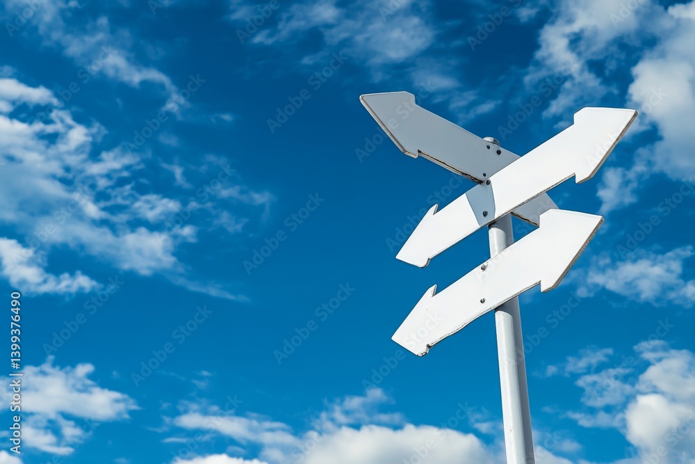 Fototapeta premium Road sign with multiple directions under a partly cloudy sky
