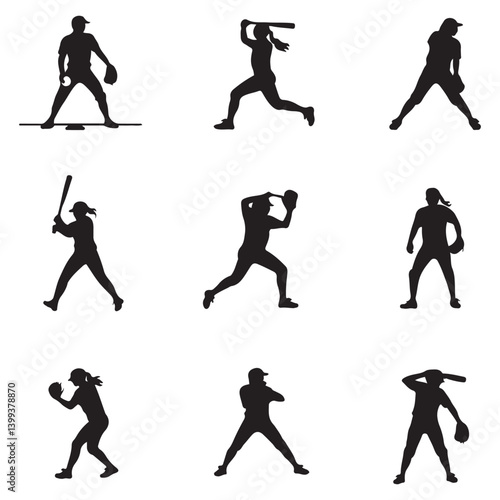 softball Vector Black silhouettes. with white background