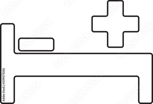 Hospital bed with medical equipments, intensive care, resuscitation line icon.