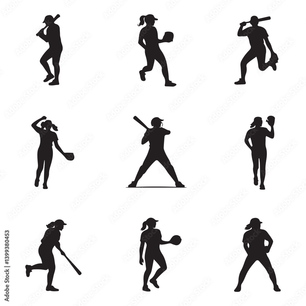 Obraz premium softball Vector Black silhouettes. with white background