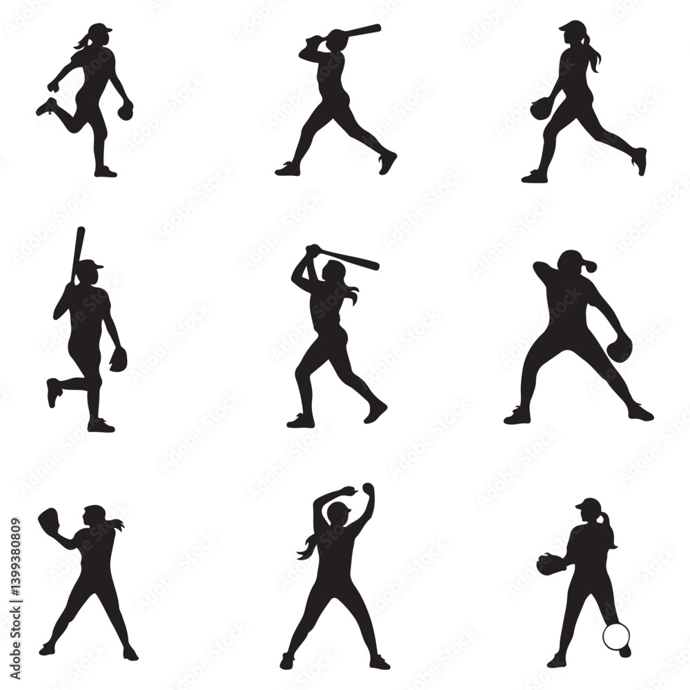 Naklejka premium softball Vector Black silhouettes. with white background