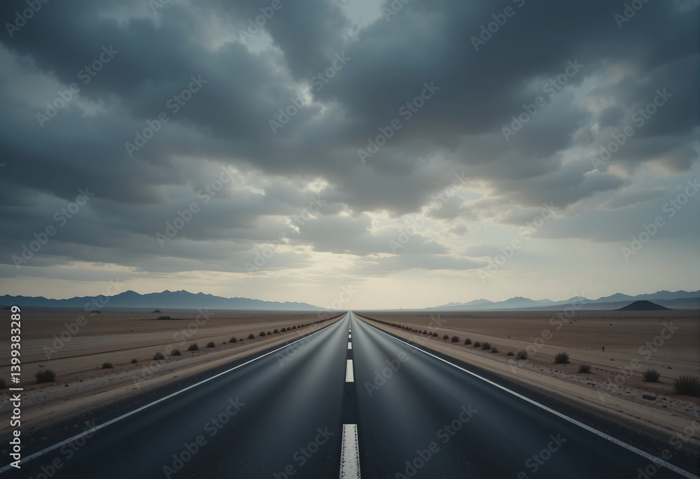 Fototapeta premium Driving scenic route: open road under dramatic sky for travel and adventure