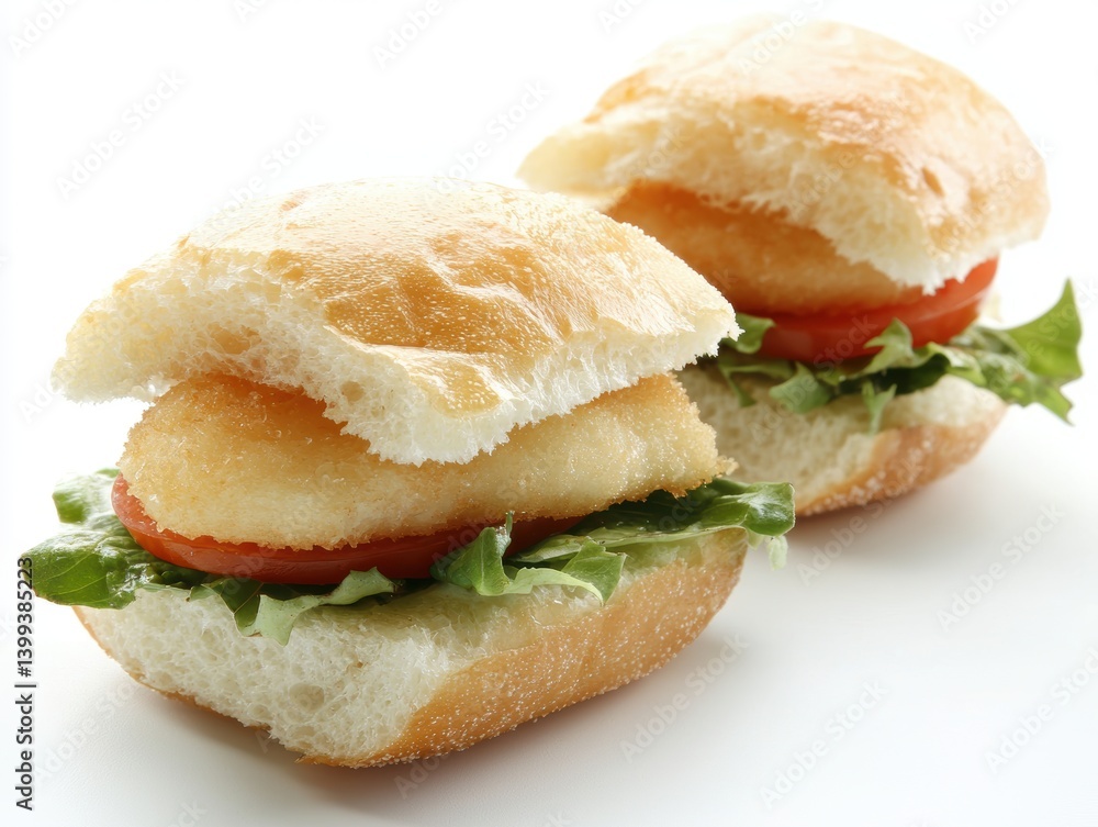 Delicious Vegan Sliders Featuring Fried Cheese Tomato and Fresh Lettuce on a Bright White Background