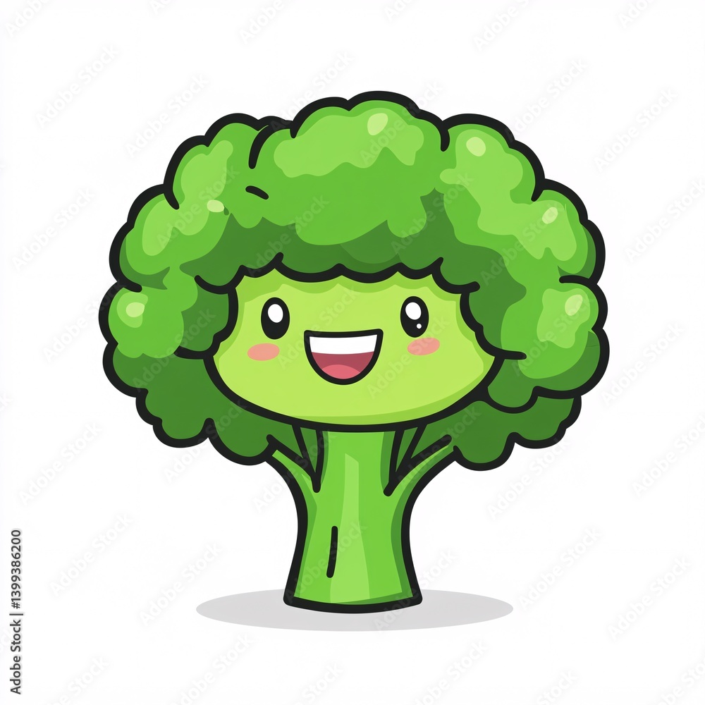 A flat broccoli icon with personality, tailored for child audiences and educational themes about veggies, food, and nutrition A flat broccoli icon with personality, tailored for child audiences and educational themes about veggies, food, and nutrition