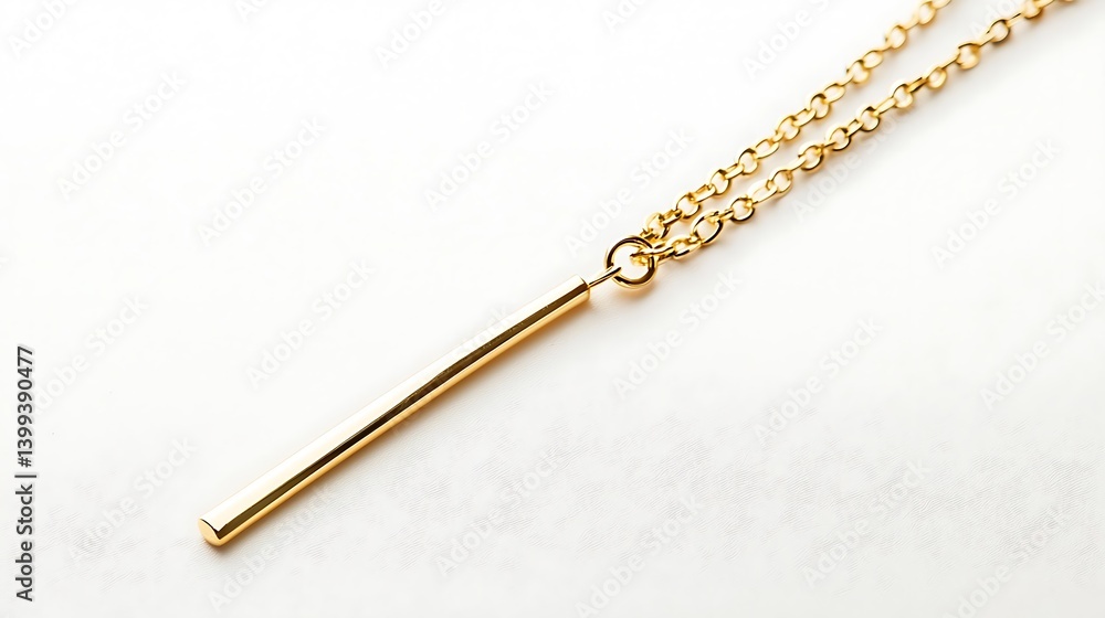Gold chain necklace with a thin bar hanging from it Gold chain necklace with a thin bar hanging from it