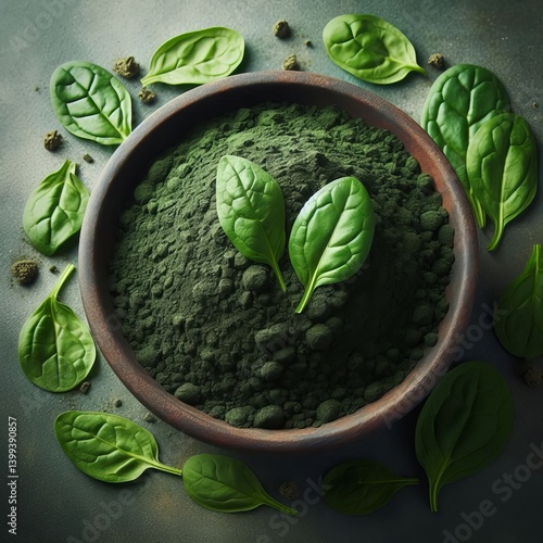 Spinach powder – Dark green powder made from dried spinach lea