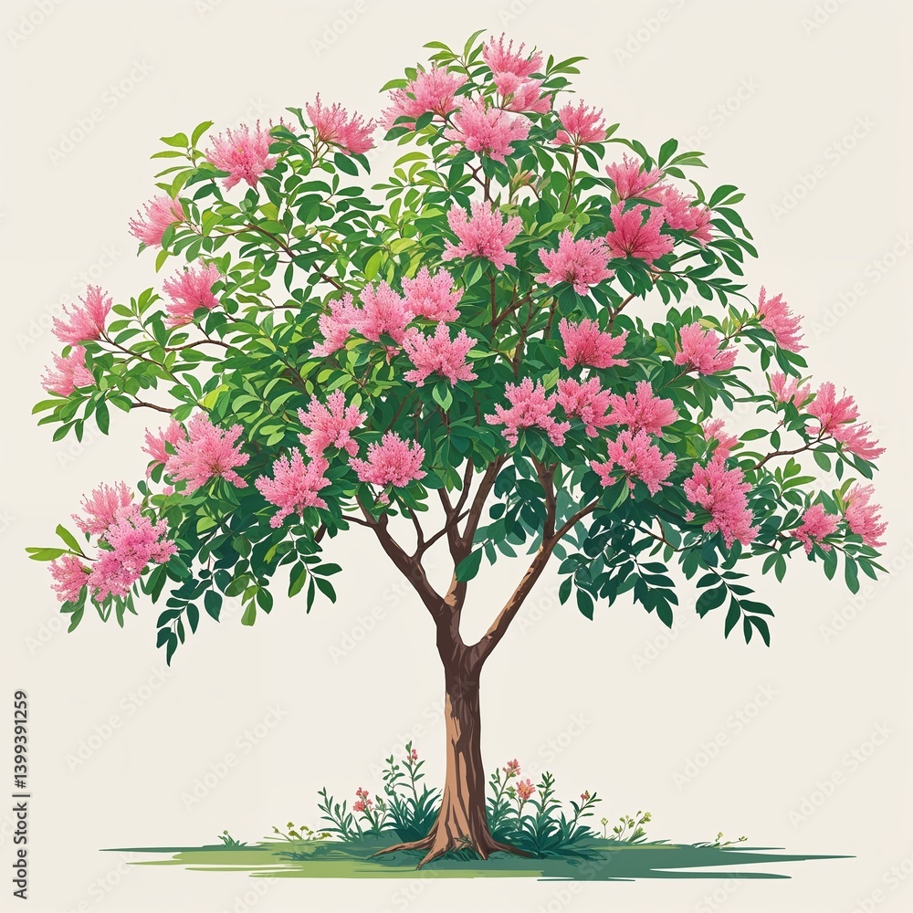 Naklejka premium Crape Myrtle tree vector art illustration on plain white background