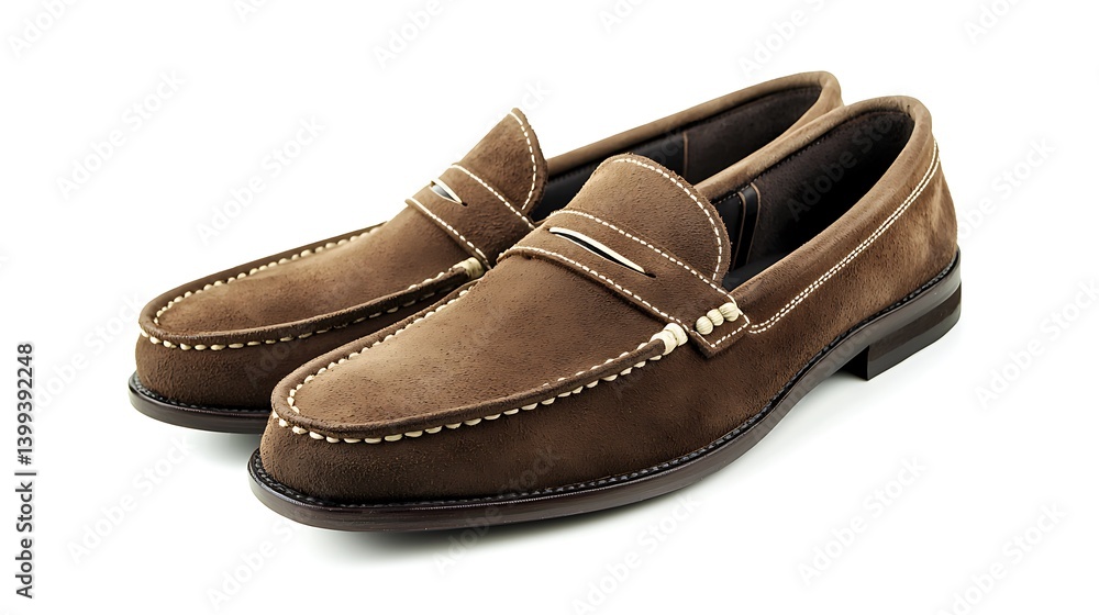 Two brown loafers with a brown stripe on the side Two brown loafers with a brown stripe on the side