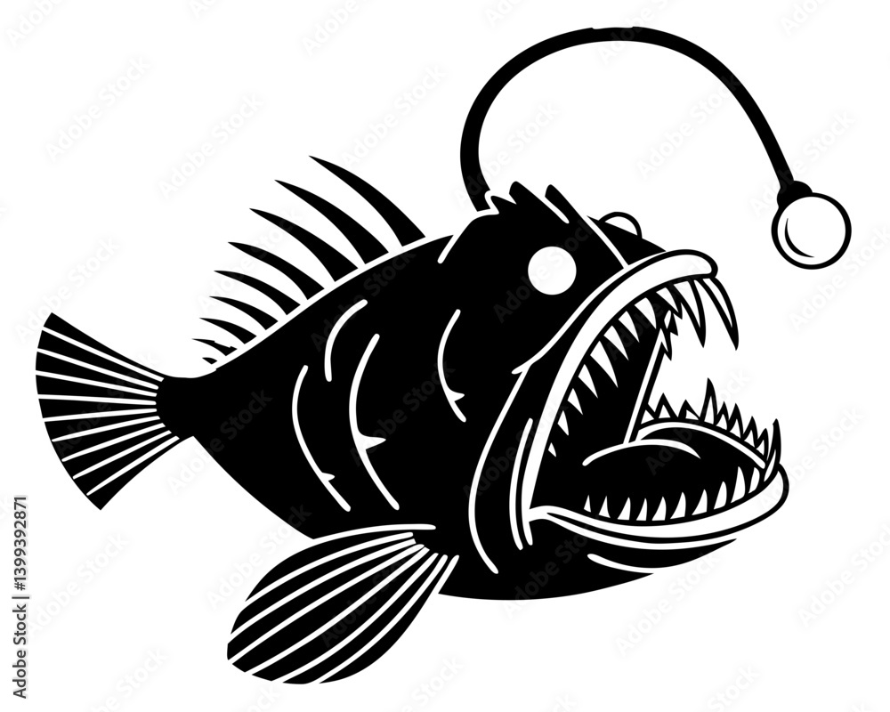 Fototapeta premium Anglerfish Vector Silhouettes & SVG Icon, Anglerfish Icon Vector