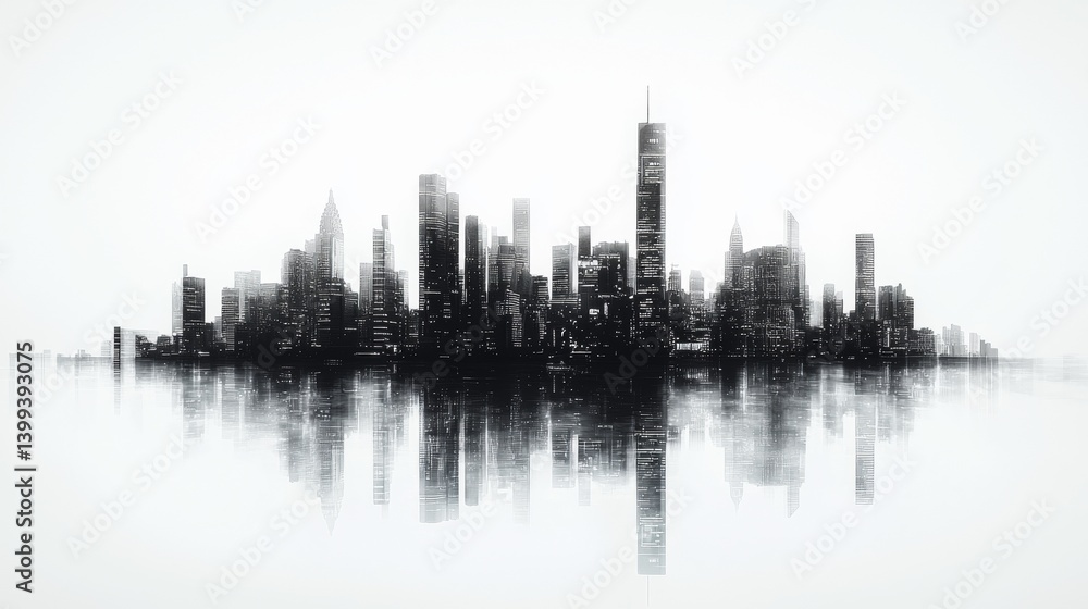 City skyline reflecting in water with a monochrome aesthetic during dusk City skyline reflecting in water with a monochrome aesthetic during dusk