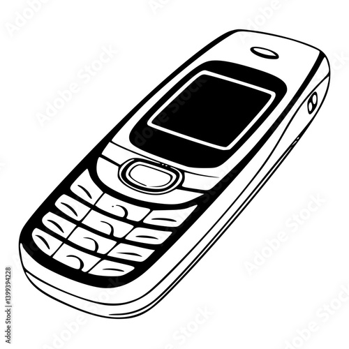 Retro Mobile Phone Vector Illustration – Black and White
