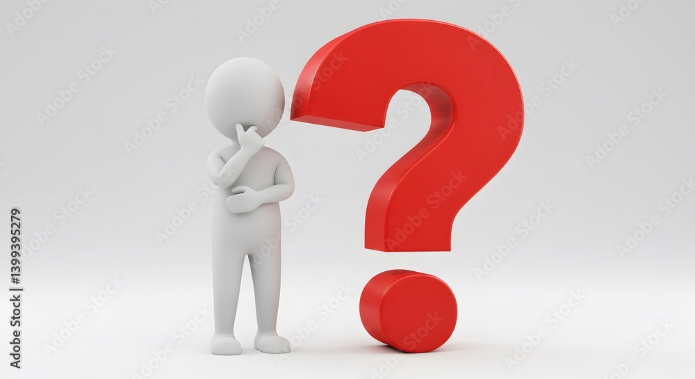 3D Character Thinking Beside Red Question Mark Concept of Doubt and Inquiry with 3D Person 3D Character Thinking Beside Red Question Mark Concept of Doubt and Inquiry with 3D Person