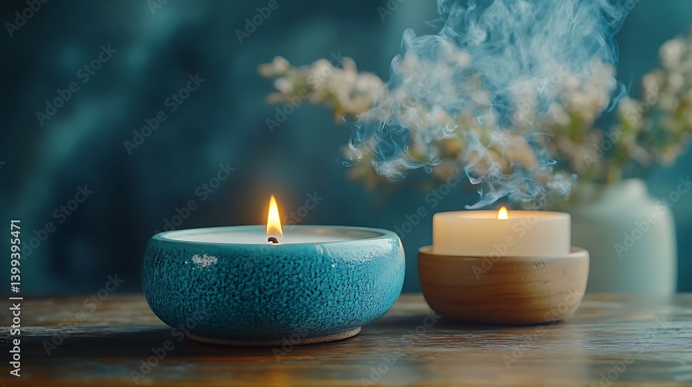 Obraz premium Candles, Smoke, Flowers, Still Life