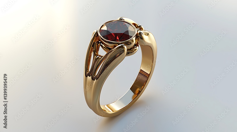 Gold ring with a red stone in the center Gold ring with a red stone in the center
