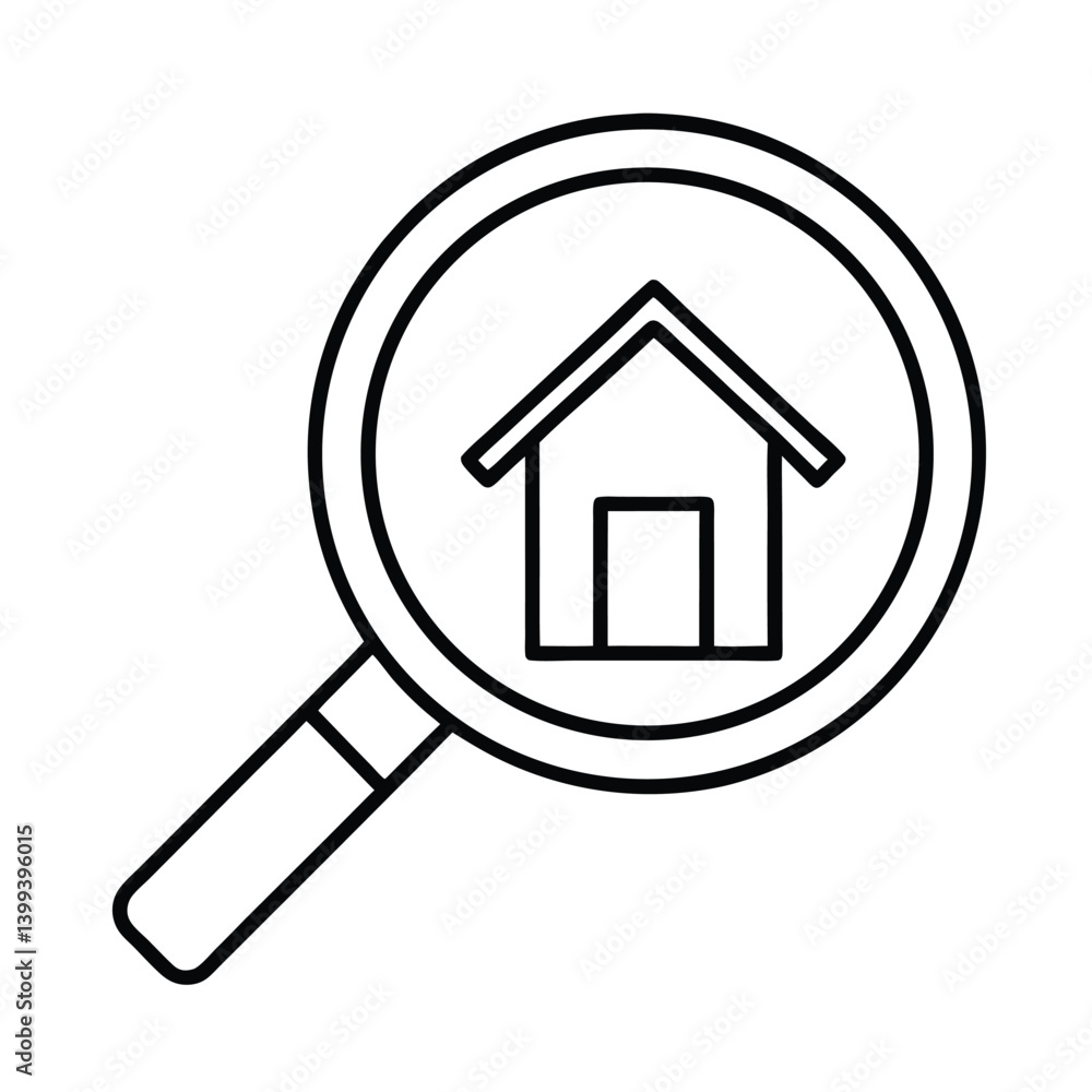 Magnifying Glass Over House Icon - Search Property Concept Magnifying Glass Over House Icon - Search Property Concept