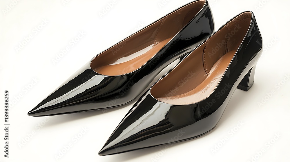 Two black high heels with a pointed toe Two black high heels with a pointed toe
