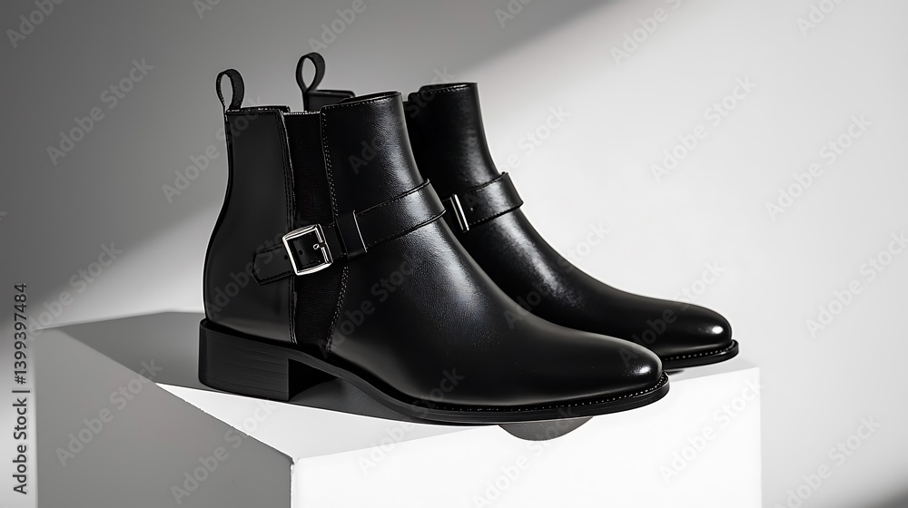 Two black shoes with buckles on them Two black shoes with buckles on them