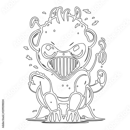 Outlined whimsical grumpy alien creature design