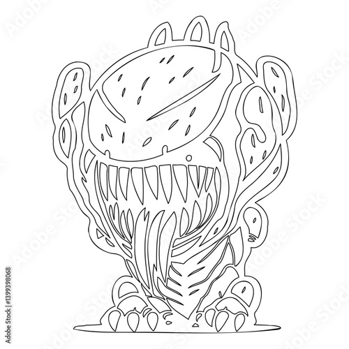 Outline of Spooky Cartoon Monster Character
