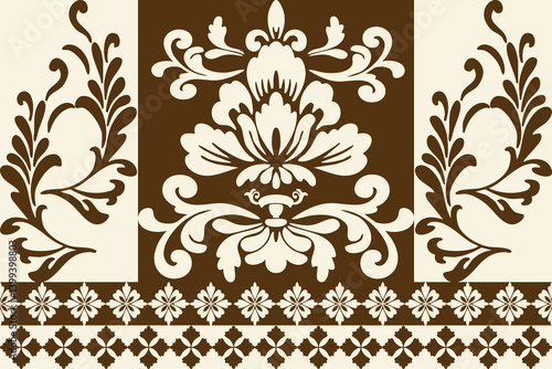floral design element ,brown ,damask
