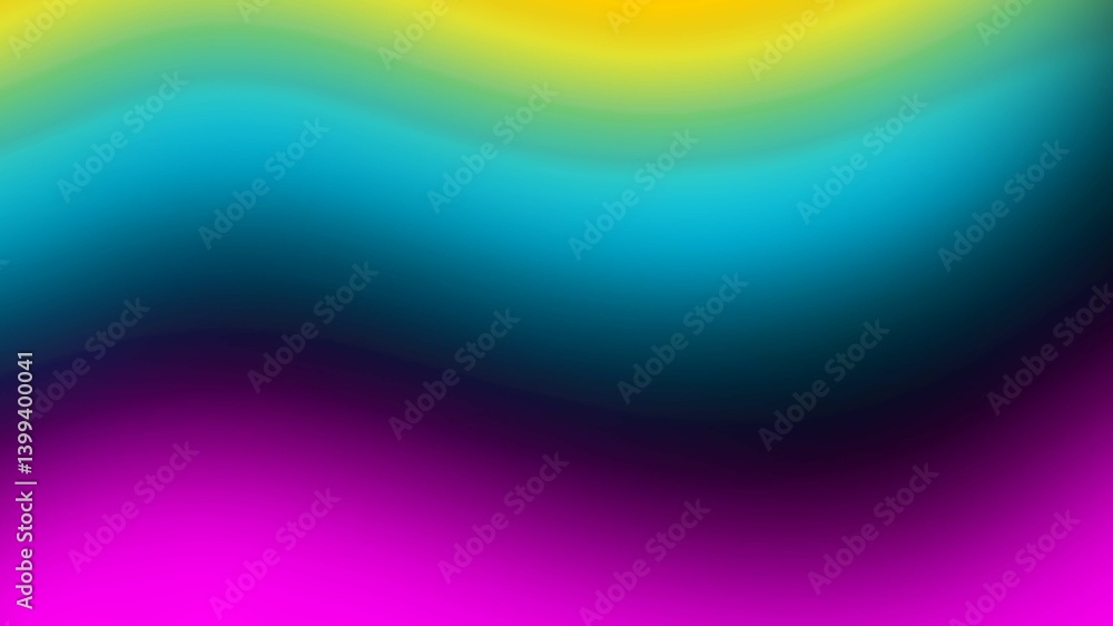 Obraz premium Colorful abstract gradient background with smooth flowing waves in yellow, cyan, blue, purple, and pink. Ideal for modern design, digital art, or creative presentations.