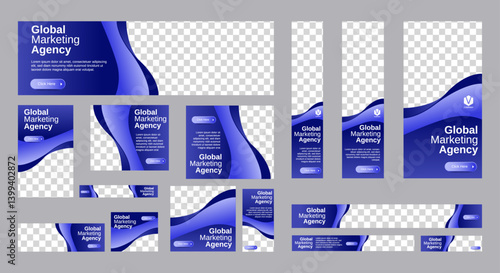 Web banner template design set layout with photo and text space. gradient blue. Business advertising set design template. Vertical, horizontal, square banners standard size.	