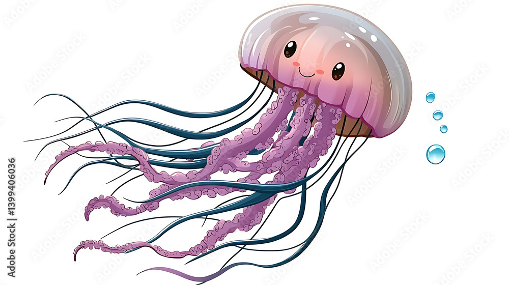 Fototapeta premium A cartoonish purple octopus with a smiley face. Generated using AI.
