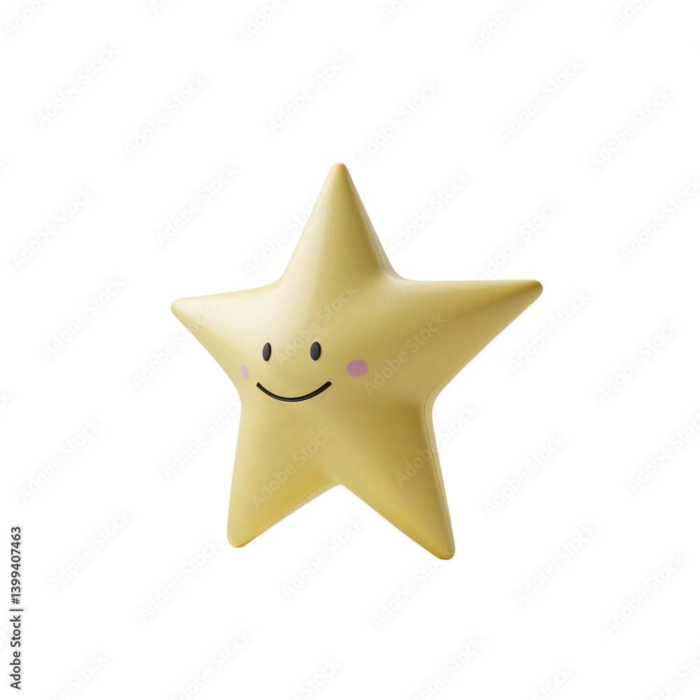 Cute 3D Cartoon Yellow Star with Smiling Face Cute 3D Cartoon Yellow Star with Smiling Face