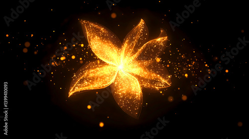 Glowing ethereal flower with sparkling particles on dark background