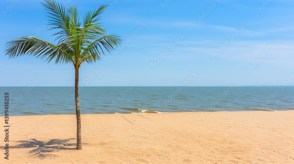 A solitary palm tree stands sentinel on a sun-drenched beach. A solitary palm tree stands sentinel on a sun-drenched beach.