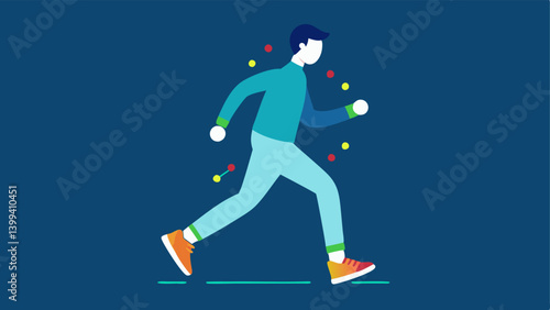 Training Mode A person wearing smart shoes in a jogging position with indicators on the shoe lighting up signaling a training mode for gait optimization.
