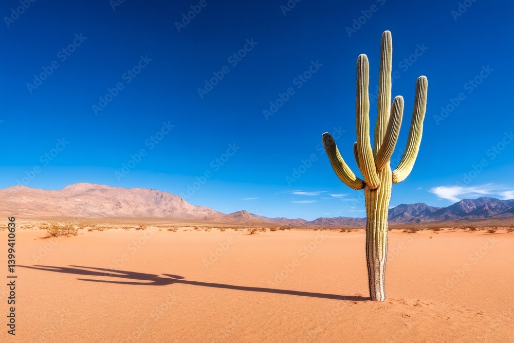 Large Saguaro Cactus casting a long shadow in the Sonoran Desert