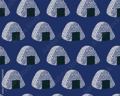 Cute hand drawn paint brush mark seamless onigiri sushi pattern, Japanese style dot texture background, simple food graphic for textile, carpet, decoration