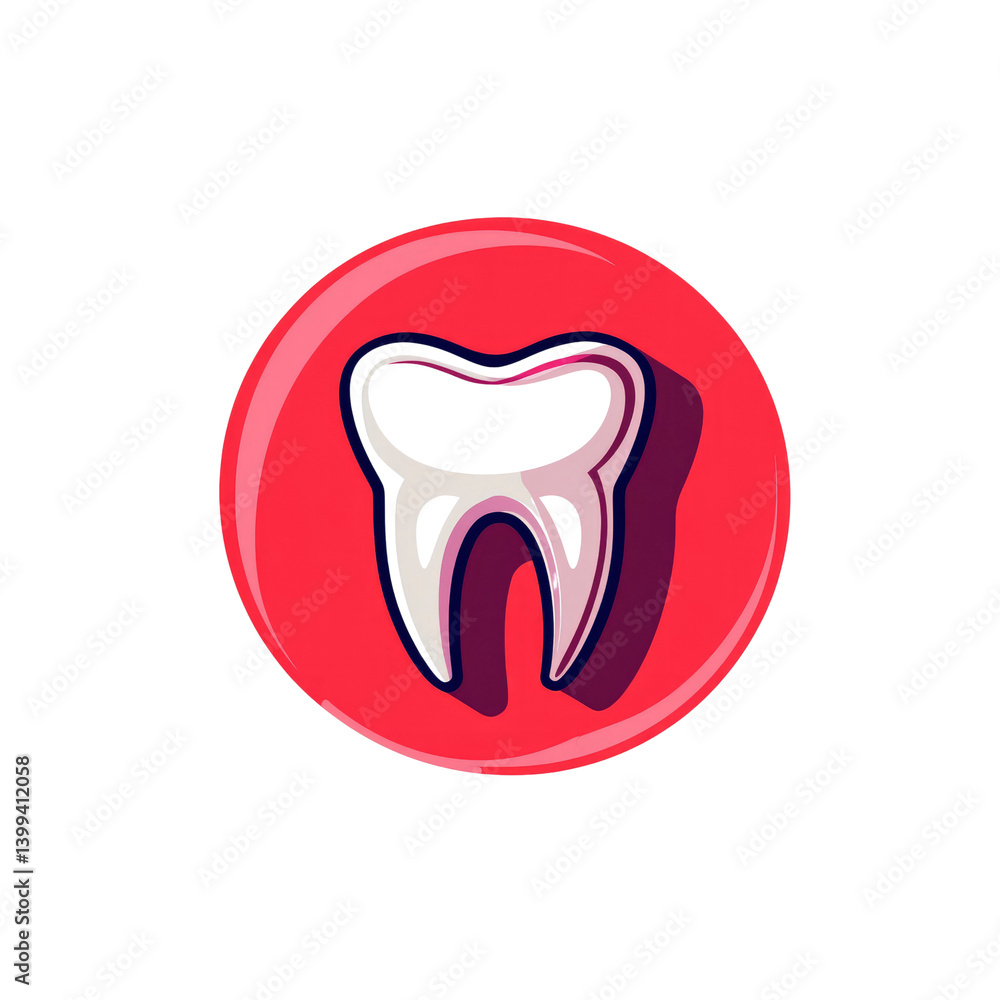 Stylized Tooth Icon on Red Circle Background Dental Health Graphic Stylized Tooth Icon on Red Circle Background Dental Health Graphic