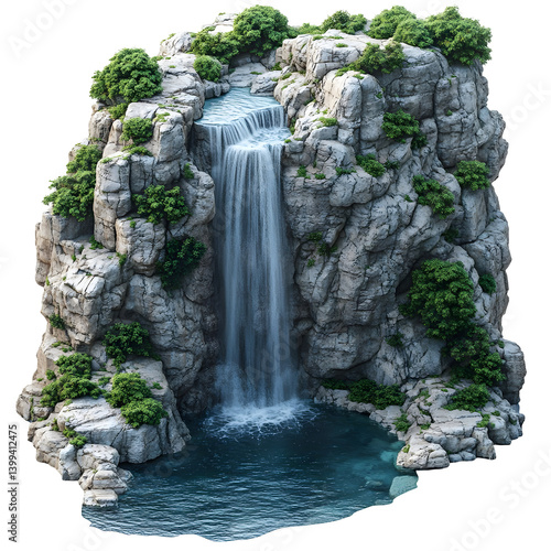 3D Waterfall Cliffside Scene