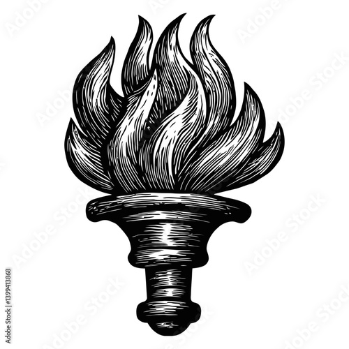 Vintage Style Torch Illustration with Flames and Detailed Design