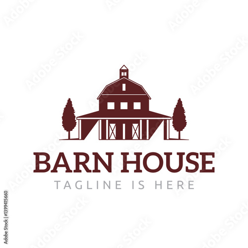 Barn Home House Building with Traditional Livestock Warehouse Style Logo Template