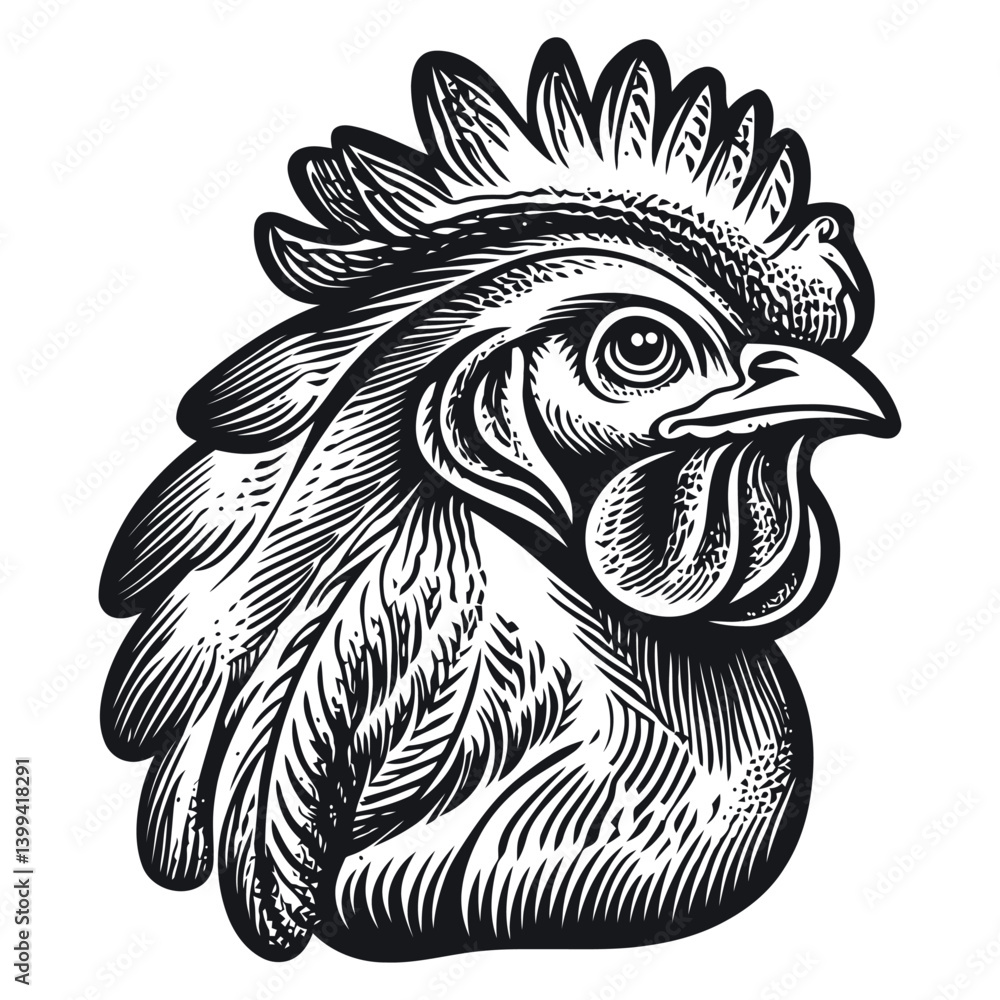 Fototapeta premium Detailed Illustration of a Rooster with Intricate Feather Design