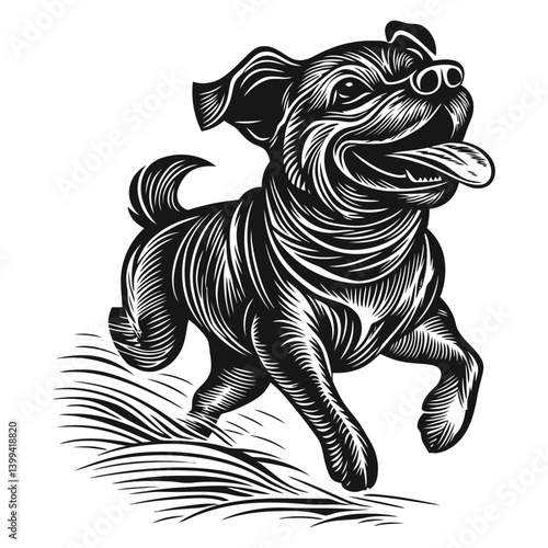 Playful Dog Running Joyfully in a Beautiful Landscape Scene